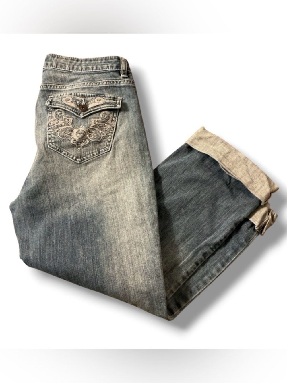 Bling cuffed cropped jeans